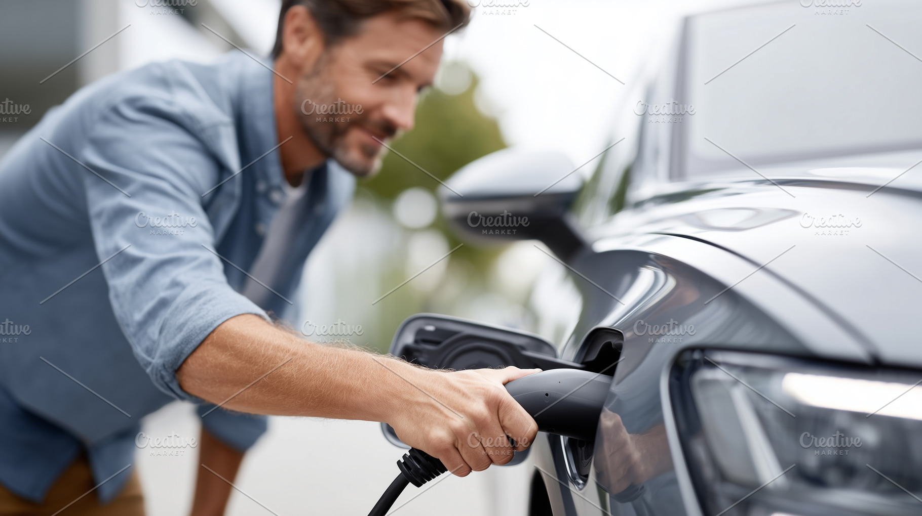 Man charging an electric car, a Transportation Photo by MistyDay