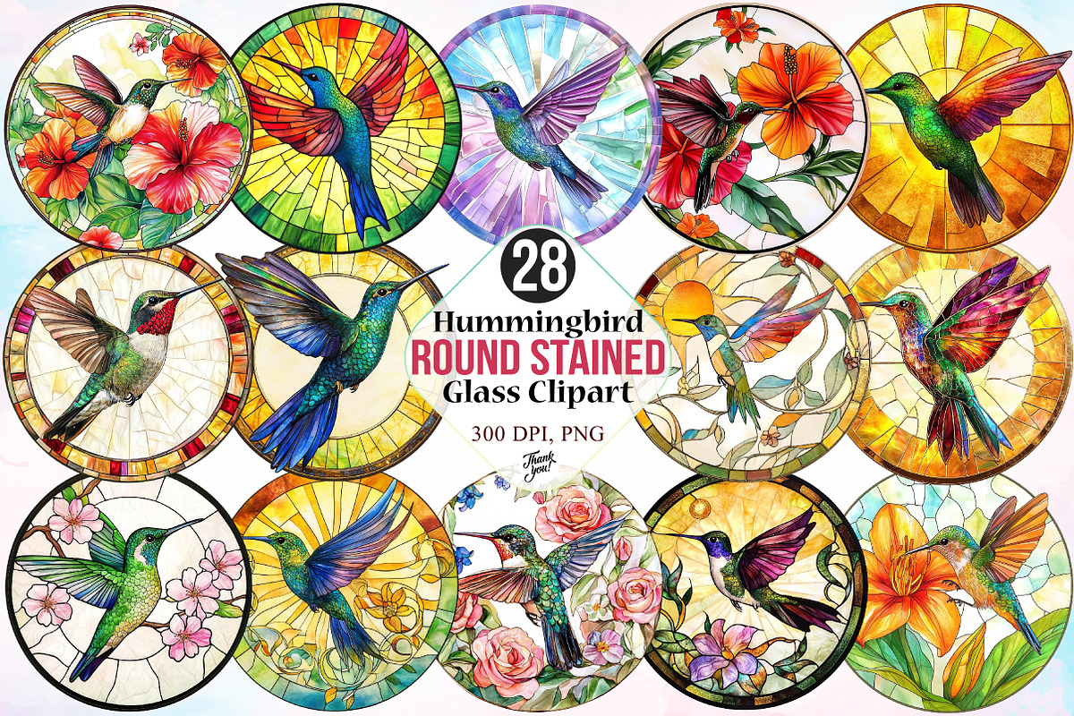 Hummingbird Round Stained Glass, an Illustration by Canvas Craft (Photo 1 of 3)