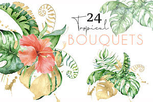 24 Tropical Bouquets Watercolor