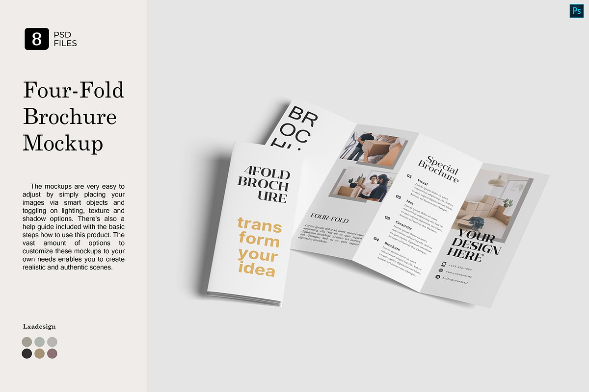 Four-Fold (4 fold) Brochure Mockups, a Books & Magazine Mockup by Lxadesign (Photo 1 of 14)