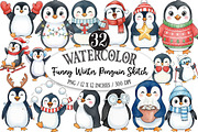 Funny Winter Penguin Sketch Art, an Illustration by Designking (Thumbnail 1 of 5)