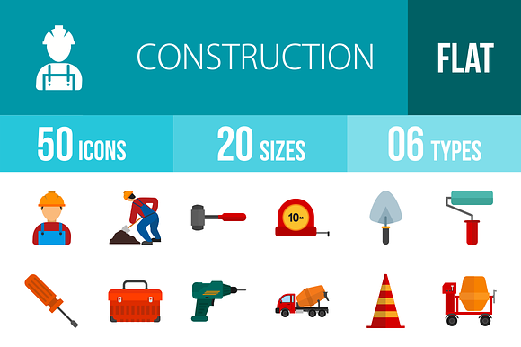50 Construction Flat Multicolor Icon