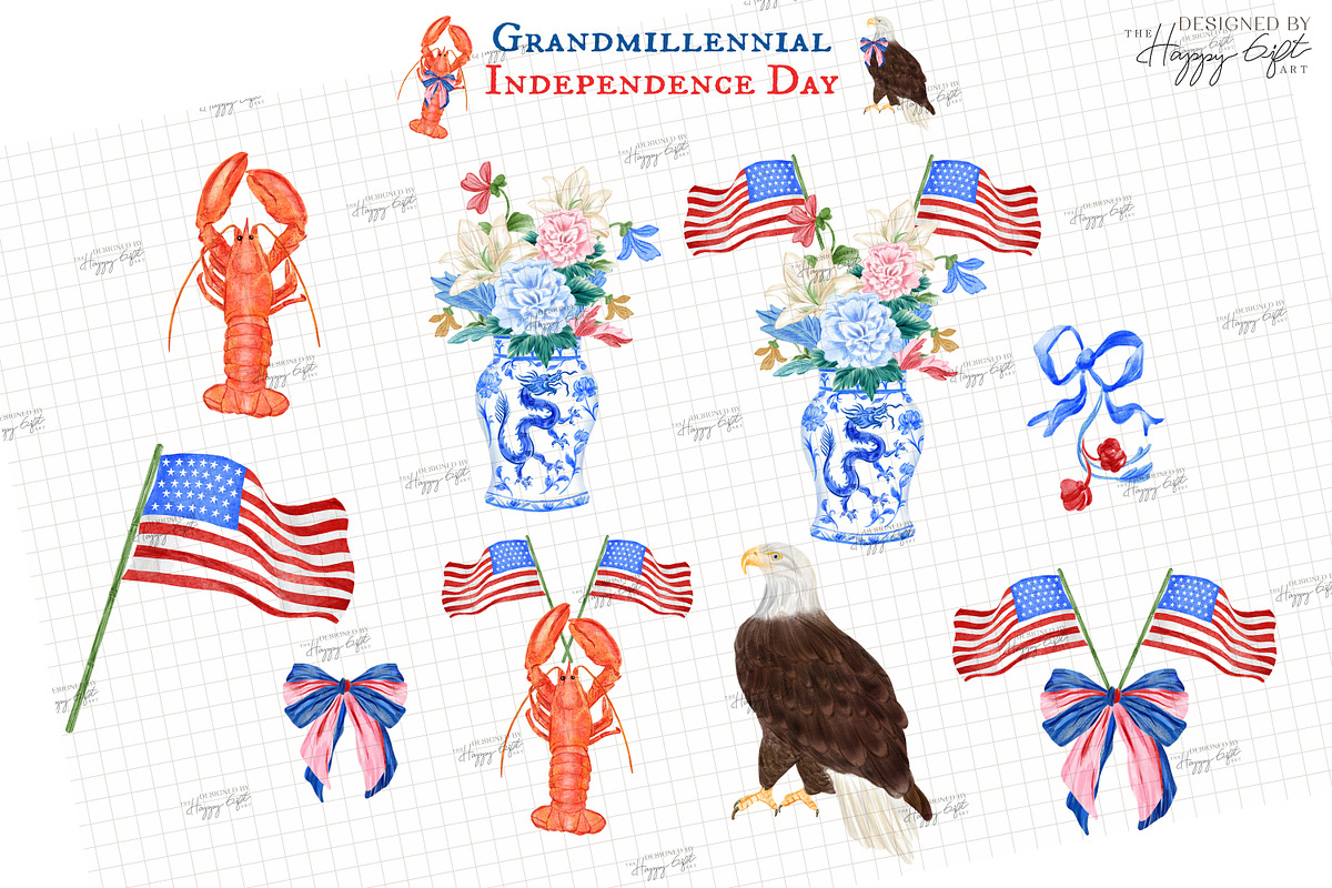 Grandmillennial Independence Day, a Decorative Illustration by TheHappyGiftArt (Photo 2 of 21)