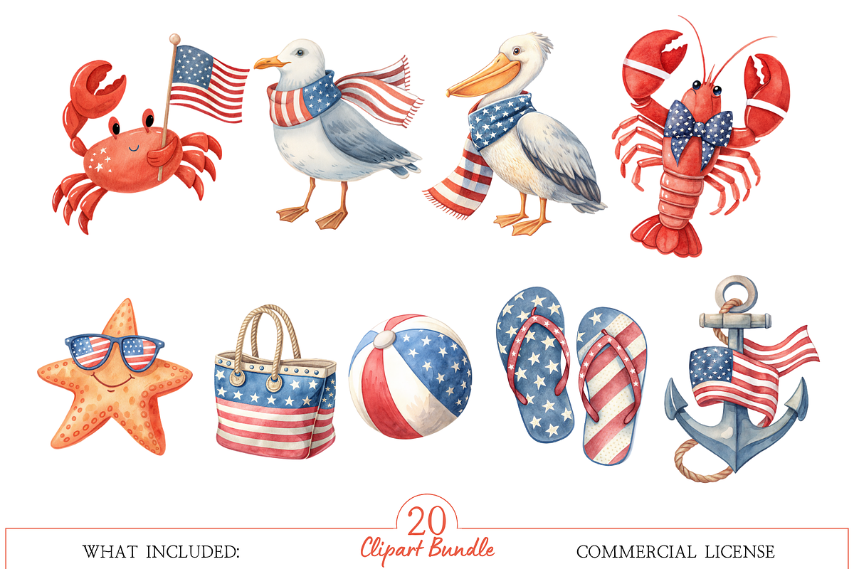 Watercolor 4th of July Clipart, a Seasonal Illustration by MockupWizard (Photo 2 of 5)