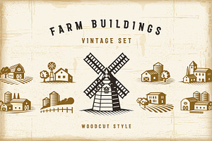 Vintage Farm Buildings Set