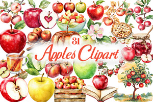 Watercolor Apples Clipart, an Illustration by Libby Wishes