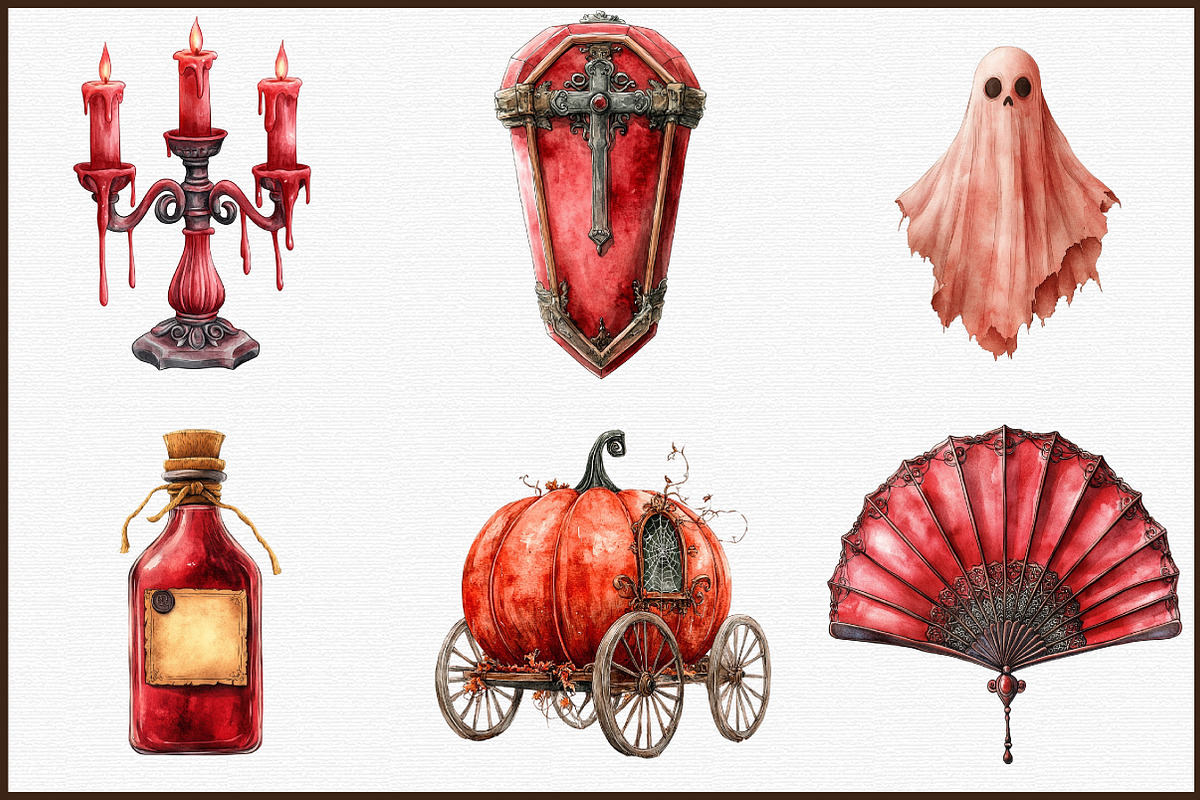 Vintage Red Halloween Clipart, an Illustration by Sublimation Artist (Photo 3 of 6)
