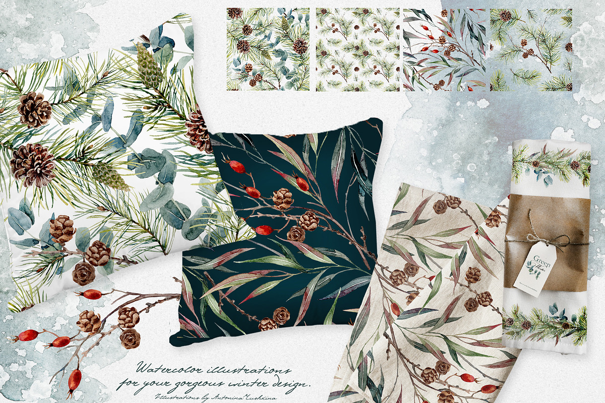 Watercolor collection Green Winter, a Decorative Illustration by RushkinaAntonina (Photo 3 of 8)