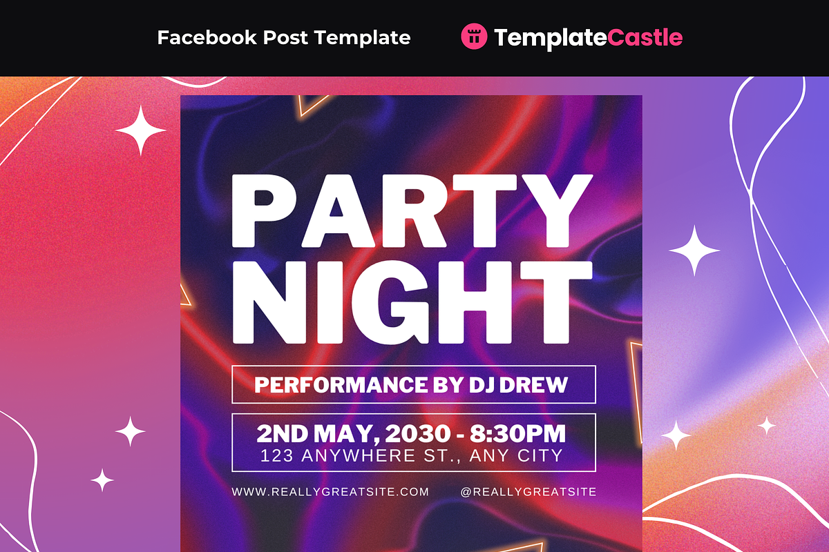 Vibrant Party Night Social Media, a Social Media Template by TemplateCastleStore (Photo 1 of 9)