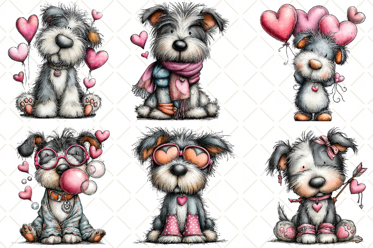 Whimsical Valentine Dog Clipart, an Illustration by Black Bird Studio (Photo 5 of 6)