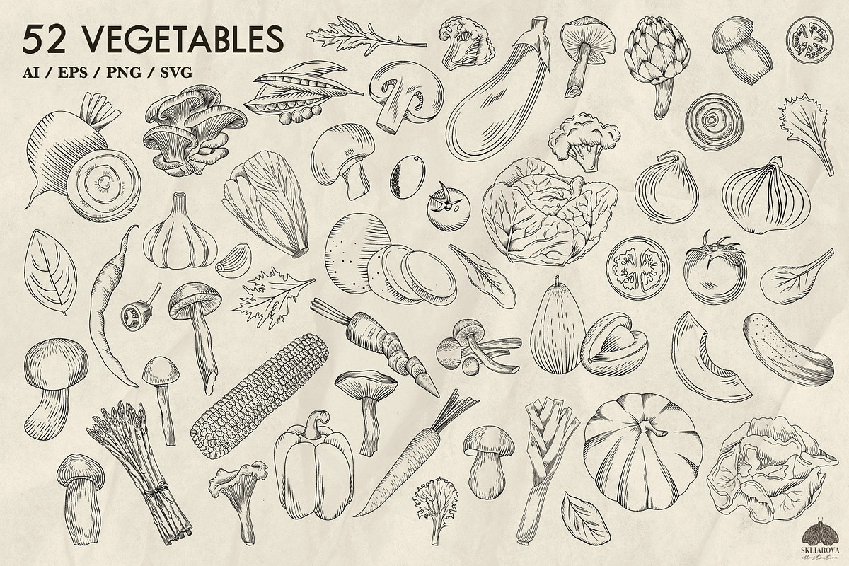 Vegetables line art + Procreate, a Food Illustration by Skliarova (Photo 2 of 4)