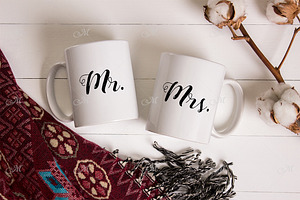 Pair Of Mugs Mockup. PSD Smart JPG