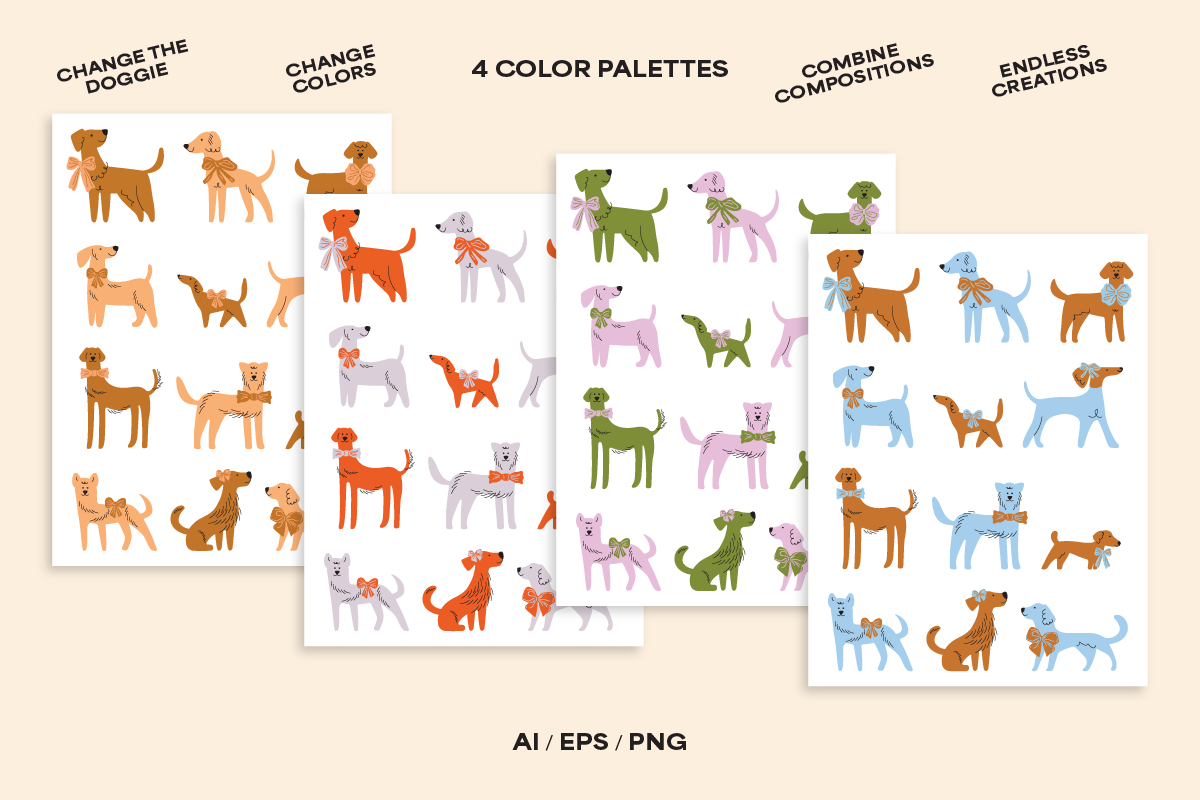 Dogs & Bows Illustration Set, an Animal Illustration by Sarah Baker (Photo 3 of 6)