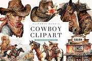Watercolor Cowboy Clipart Bundle, a Person Illustration by BusyDaydesign (Thumbnail 1 of 9)
