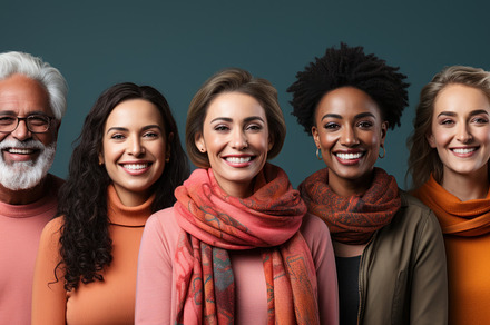 Portrait of happy multiethnic group of diverse people wearing sc, a Person Photo by AS photostudio