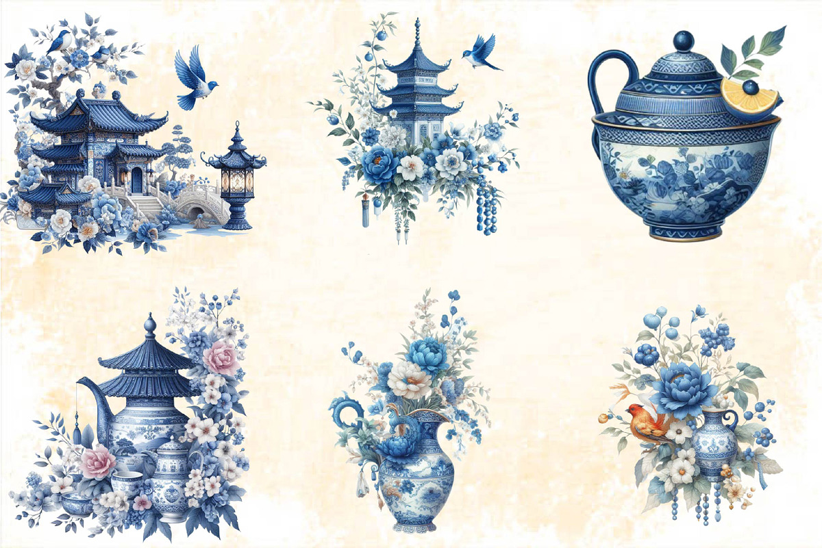 Blue Chinoiserie Summer Sublimation, an Illustration by SVGArt (Photo 5 of 7)