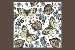 Set Butterflies Flowers Grape Card