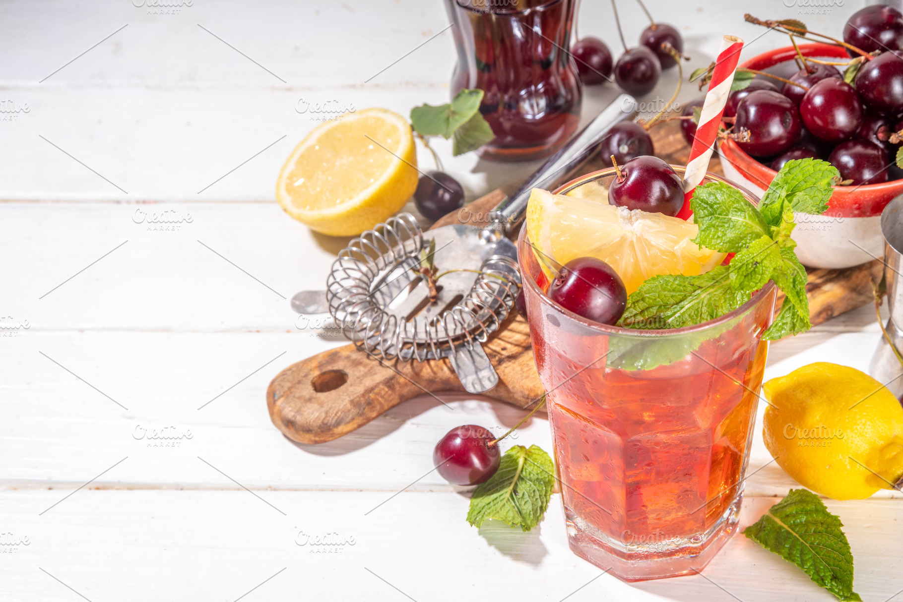 Summer cold refreshment cocktail with cola cherry juice, a Food & Drink Photo by Rimma