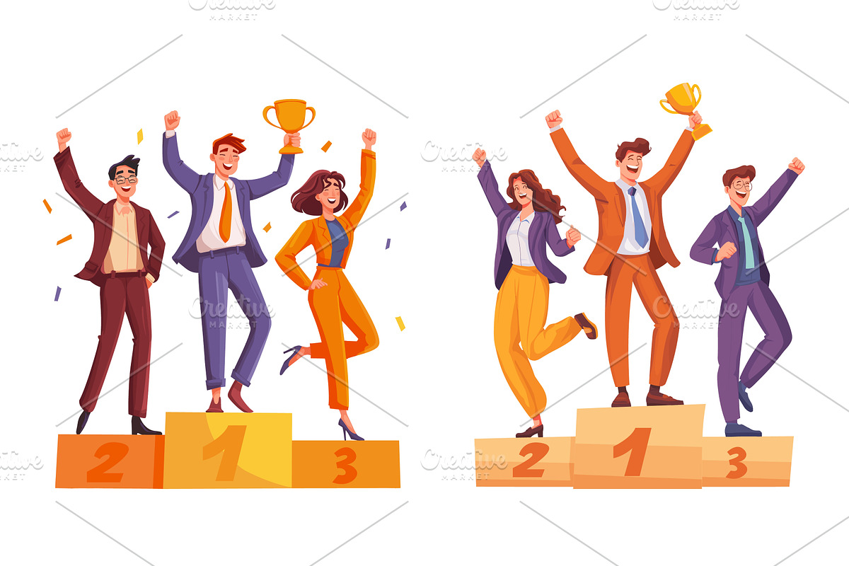 Winners cartoon set. People on, a Person Illustration by Stock-Smart-Start