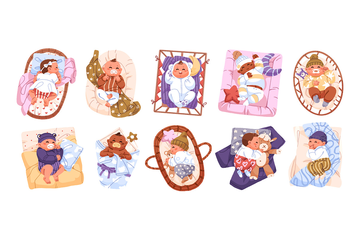 Cute babies sleeping in bed set, a Person Illustration by PaperTrident (Photo 1 of 11)