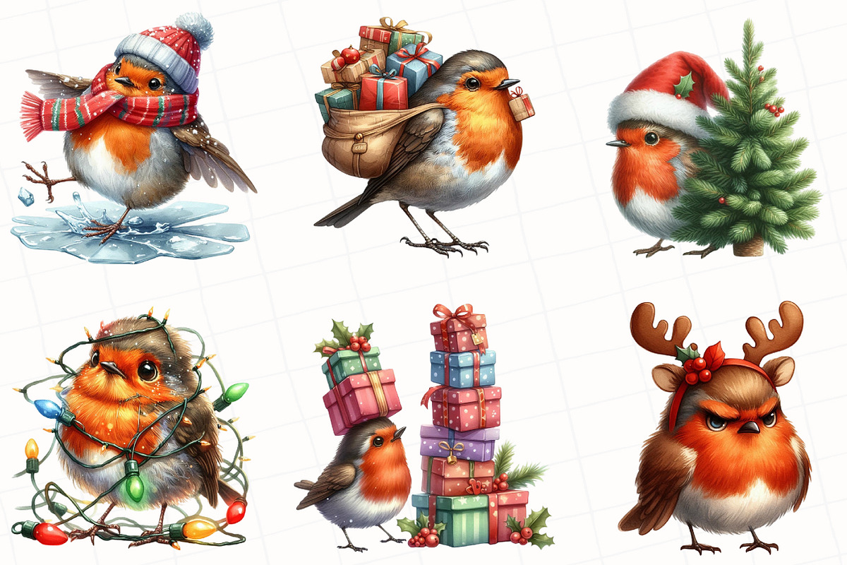 Christmas Robin Birds Clipart, an Illustration by OK Design (Photo 4 of 5)