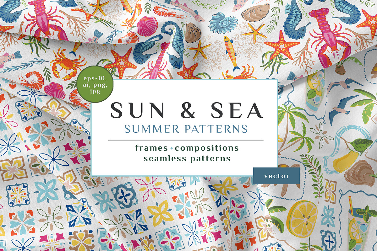 Sun and Sea. Vector Summer Patterns, a Pattern Graphic by Molly art (Photo 1 of 21)