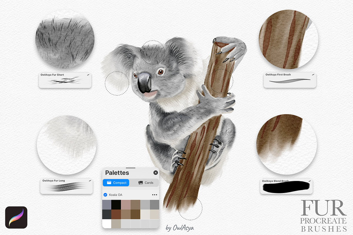 Watercolor Fur Procreate Brushes, a Brush Add-On by owlasya (Photo 7 of 7)