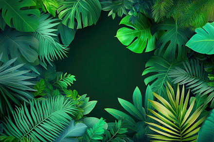 Lush tropical forest leaves create a vibrant green backdrop in a rainforest set, a Nature Photo by AlyaAnd