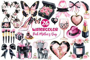 Black and Pink Mother's Day Clipart, an Illustration by Dream Creation