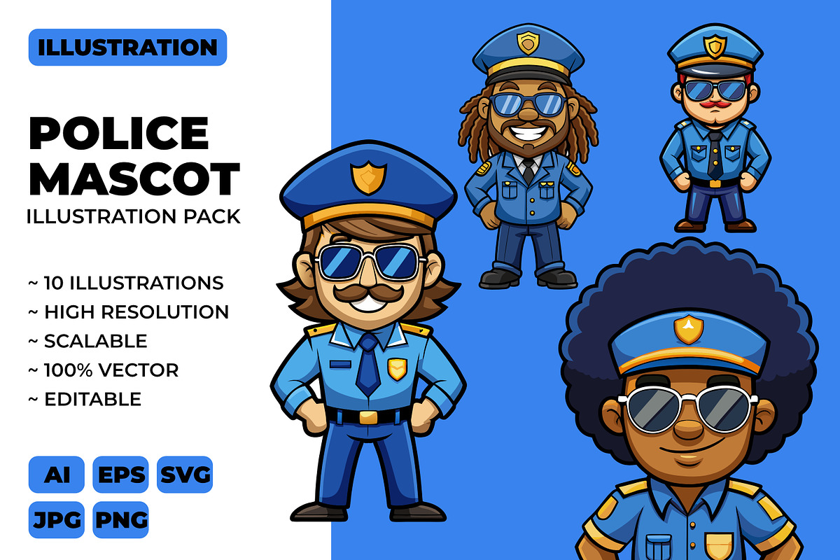 Police Mascot Illustration Pack, an Illustration by Riswan Ratta (Photo 1 of 2)