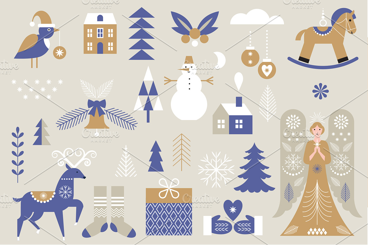 Scandinavian Christmas Elements, a Seasonal Illustration by lenlis (Photo 2 of 9)