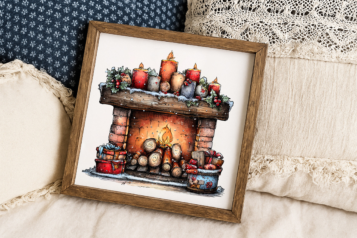 Christmas Fireplace Clipart, an Illustration by Libby Wishes (Photo 3 of 9)