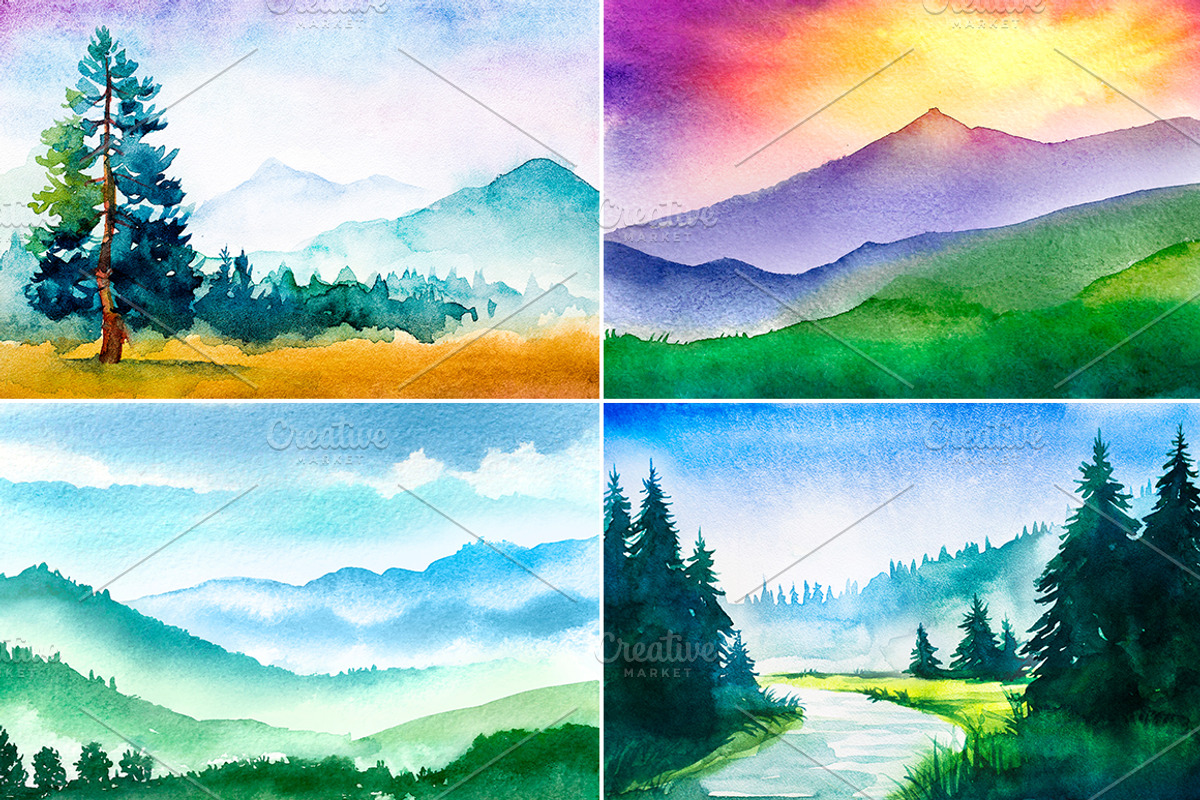 Landscape. Watercolor sketches., an Illustration by AlexGreenArt (Photo 6 of 6)