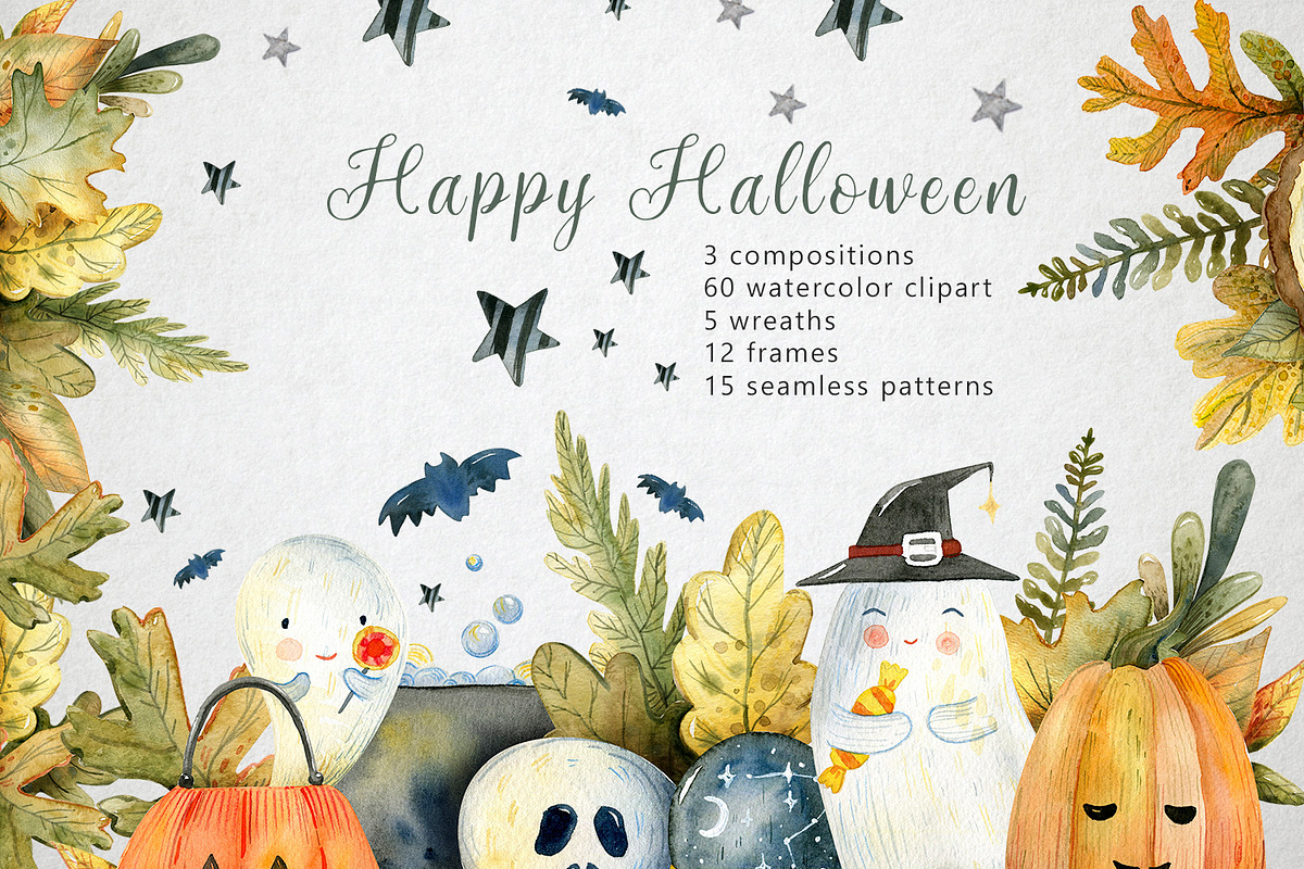 Magic Halloween Watercolor Set, an Object Illustration by annasokol_ (Photo 1 of 8)