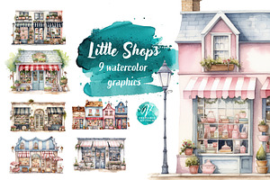 Watercolor Little Shops Illustration