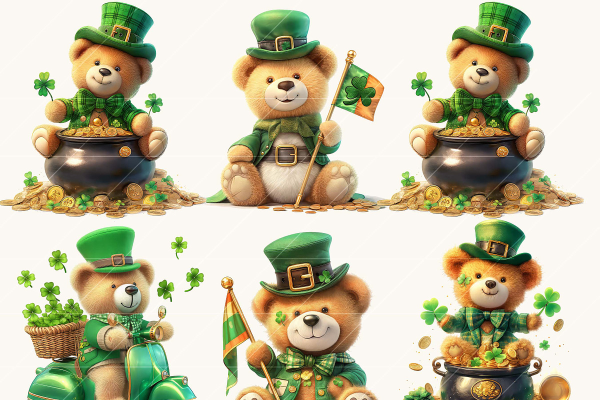 St. Patrick Teddy Bear Clipart, a Seasonal Illustration by BusyDaydesign (Photo 2 of 8)