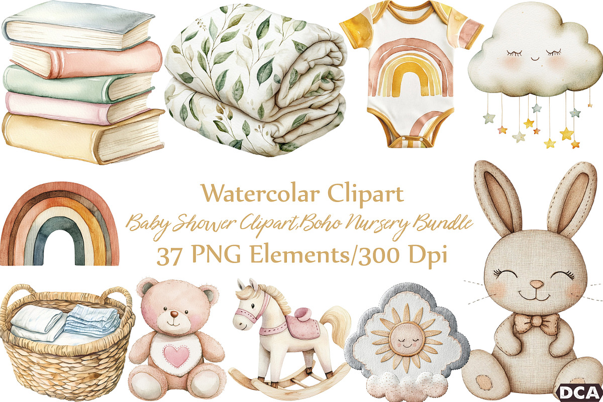 Baby Shower Clipart,Boho Nursery Cli, an Illustration by DreamCafeArt (Photo 1 of 7)