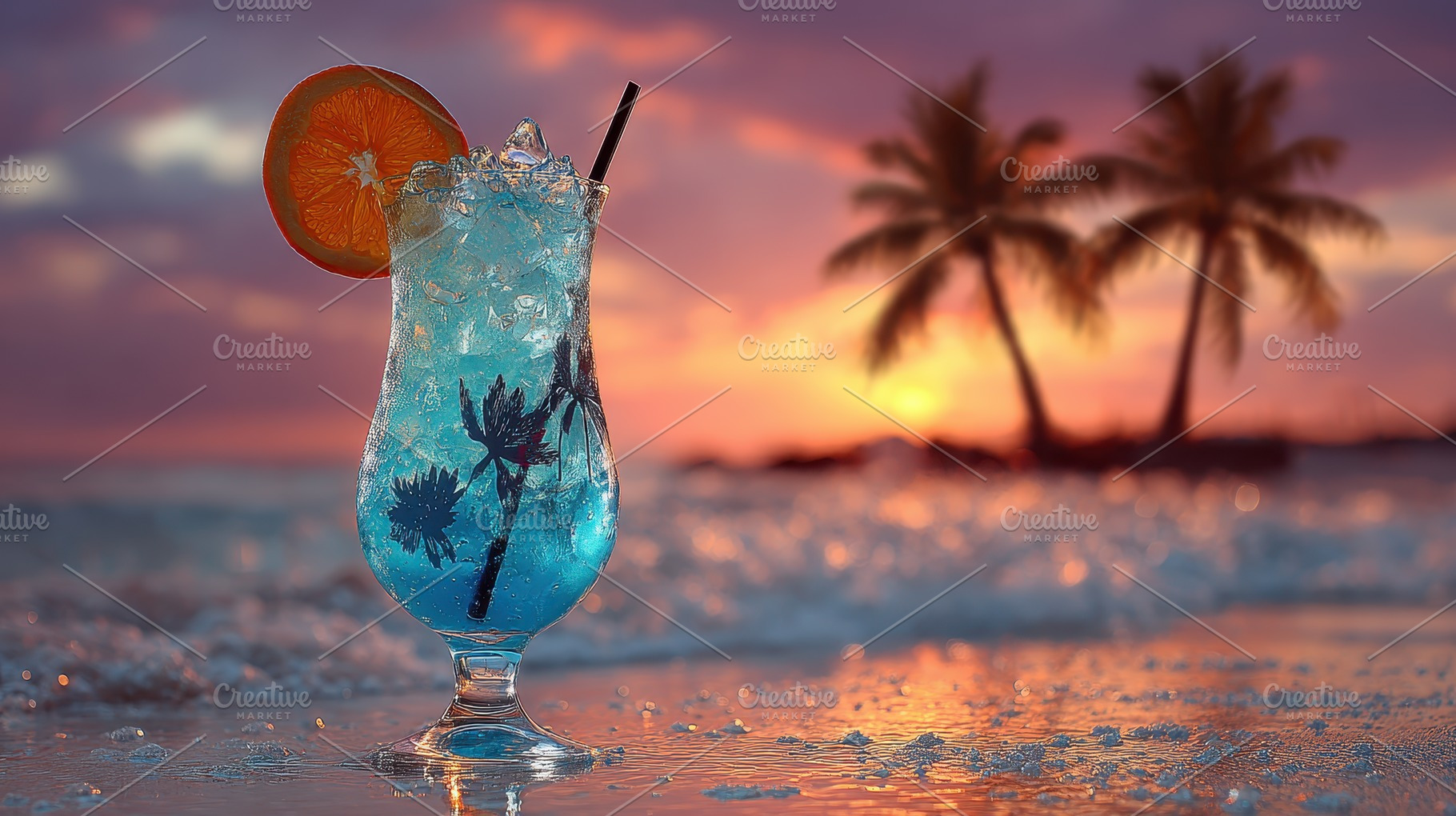 Tropical Blue Cocktail Sunset Beach, a Photo by Pixeness Studio