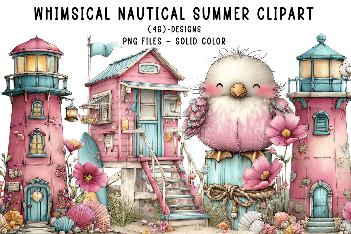 Whimsical Nautical Summer Clipart, an Illustration by CreationArt (Photo 1 of 7)