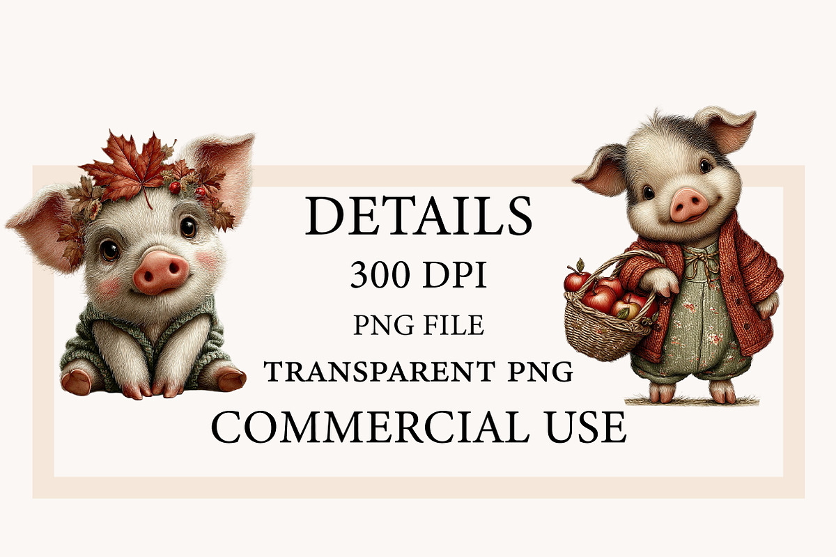 Whimsical Autumn pig Clipart, a Seasonal Illustration by Designworld (Photo 3 of 9)