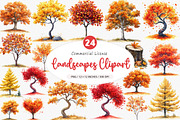 Watercolor Fall Landscapes Clipart, an Illustration by SinaCreation (Thumbnail 1 of 5)