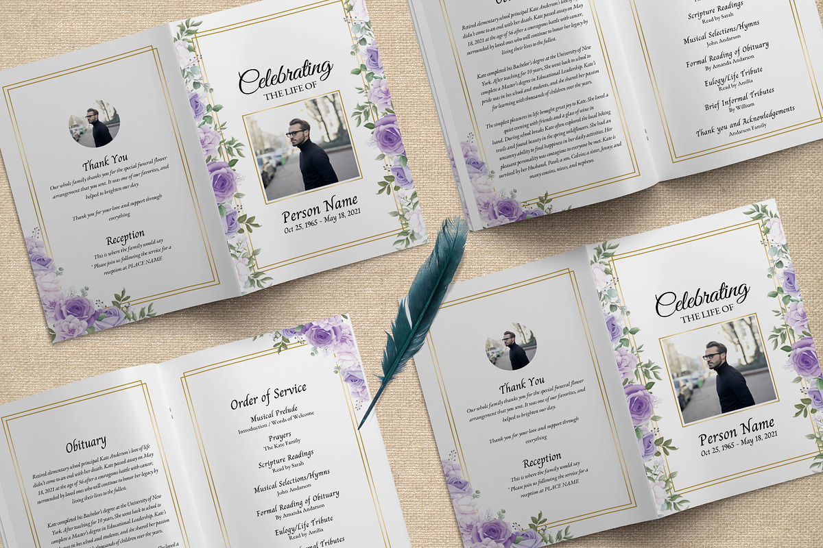 8 Page Purple Rose Funeral Program, a Brochure Template by SmmrDesign (Photo 6 of 6)