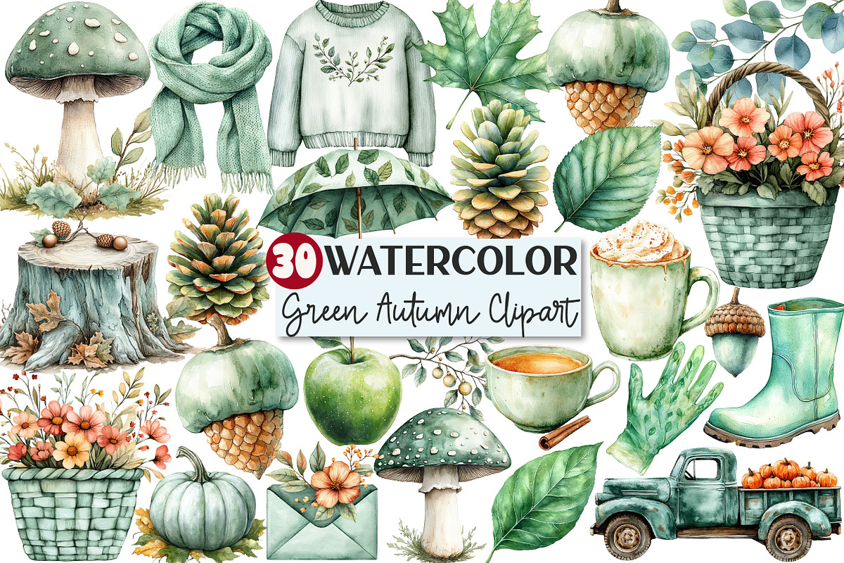 Mint Fresh Green Autumn Clipart, an Illustration by Rose Art (Photo 1 of 8)