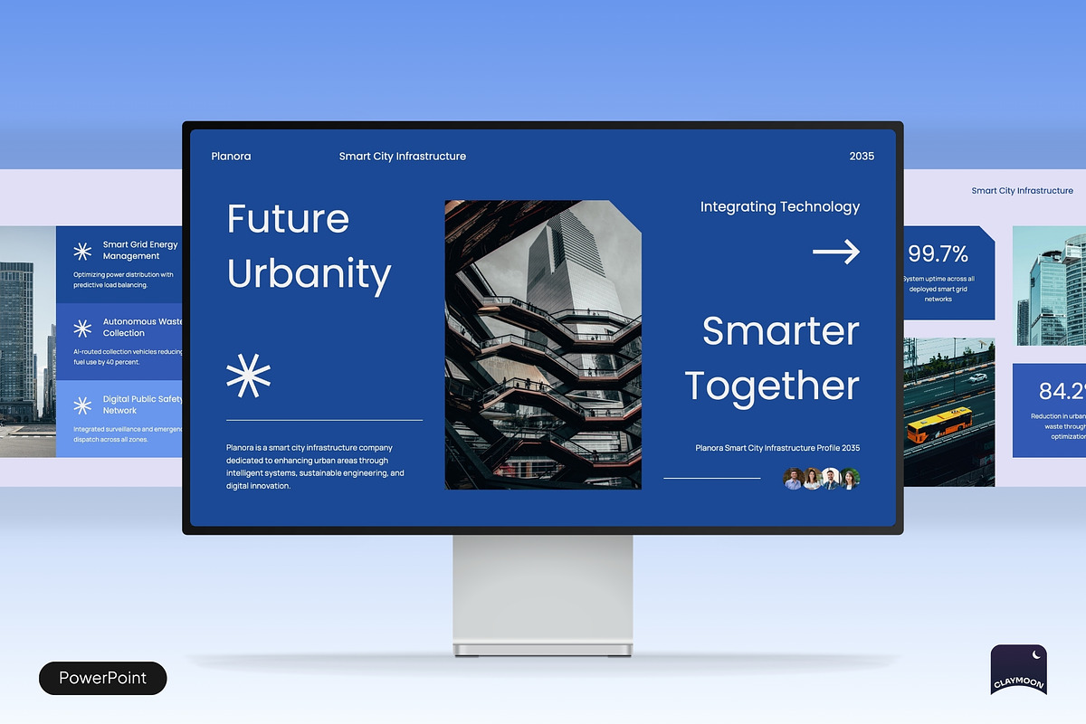 Smart City Infrastructure Pitch Deck, a Presentation Template by Claymoon Lab (Photo 1 of 7)