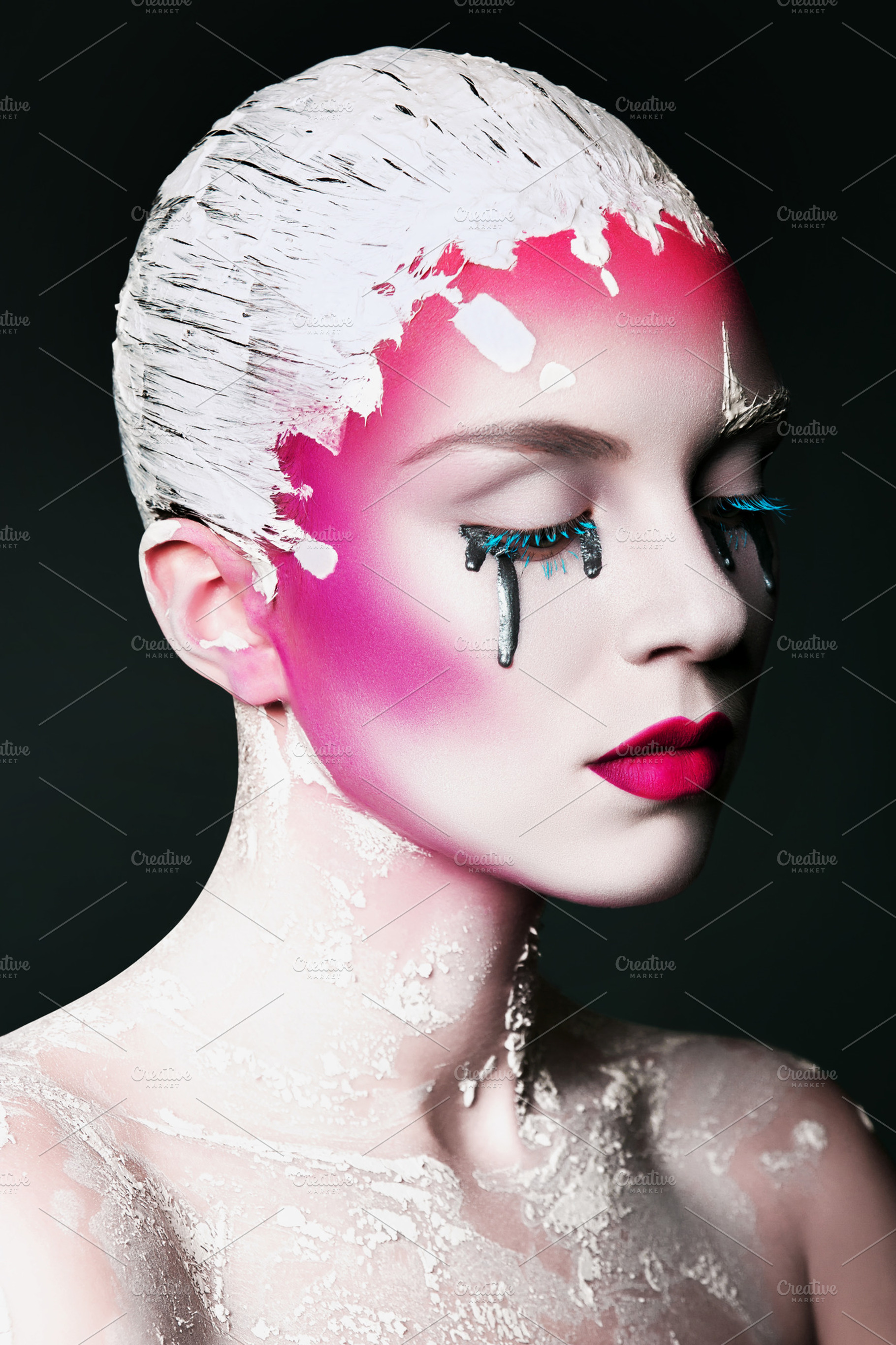 Girl with creative pink make up containing beautiful, woman, and beauty, a Beauty & Fashion Photo by Slava Samoilenko