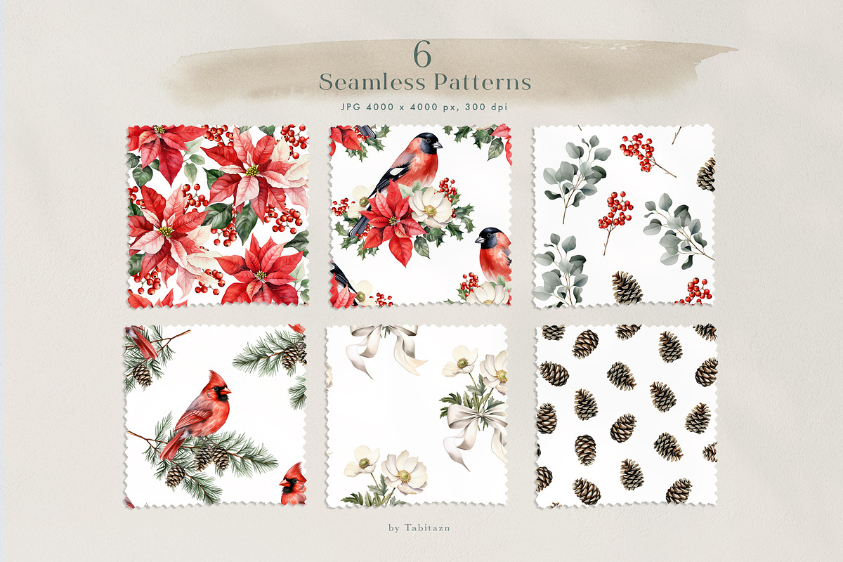 Christmas watercolor floral set, a Seasonal Illustration by Tabita's shop (Photo 6 of 16)