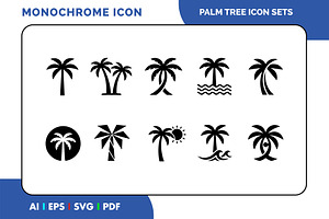 Palm Tree Icons Set Black Vector, a Solid Icon by Fontmine Studio