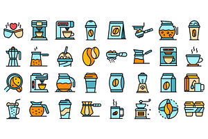 Coffee Icons Set Vector Flat