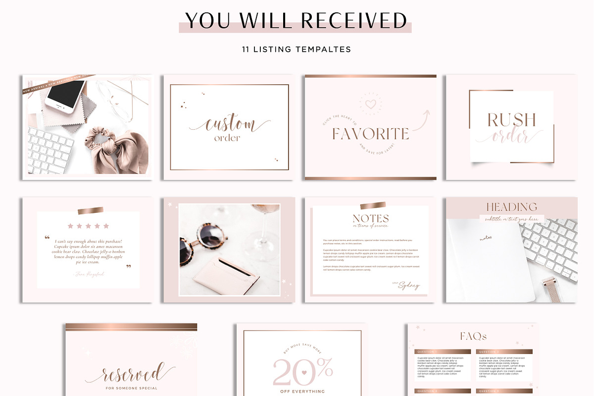 Rose Gold Etsy Shop Branding Kit, a Branding & Logo Template by Macarons and Mimosas (Photo 3 of 9)
