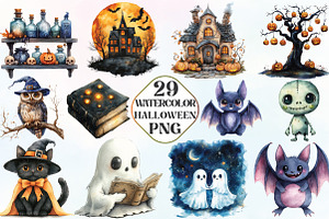 Watercolor Halloween Clipart, an Illustration by CraftArtStudio
